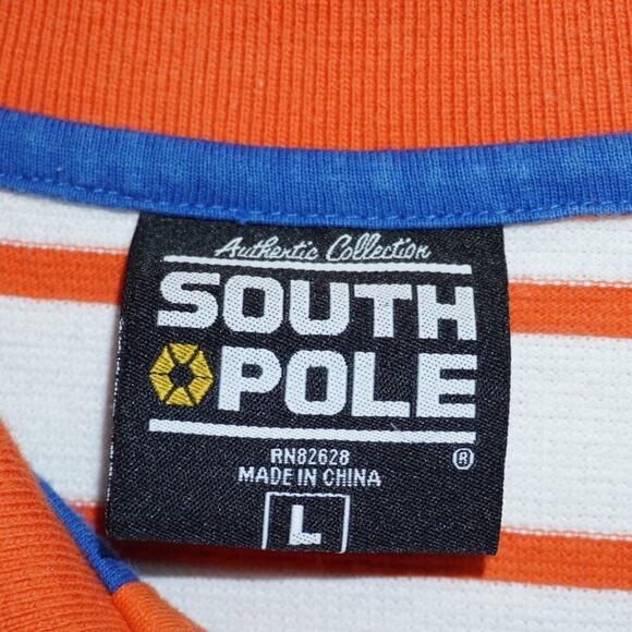 Vintage Southpole Polo Shirt Men’s L Orange White Striped Y2K Streetwear Hip Hop - Picture 2 of 3